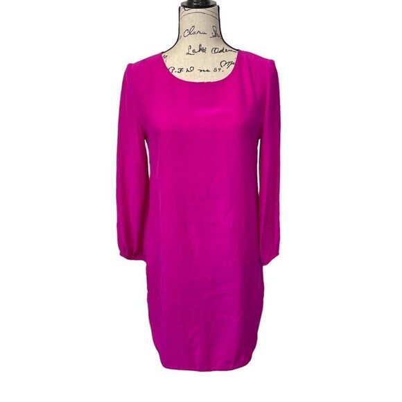 Amanda Uprichard Barbie Pink Silk Long Sleeve Sheath Mini Cocktail Dress, Small - Picture 1 of 12